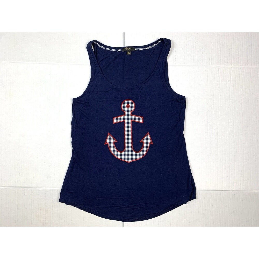 Cupio Womens M Sleeveless Navy Blue Tank Top Embroidered Application Anchor